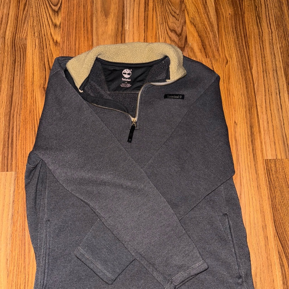 Timberland Men's Zip-Up Sweater in Gray and Tan